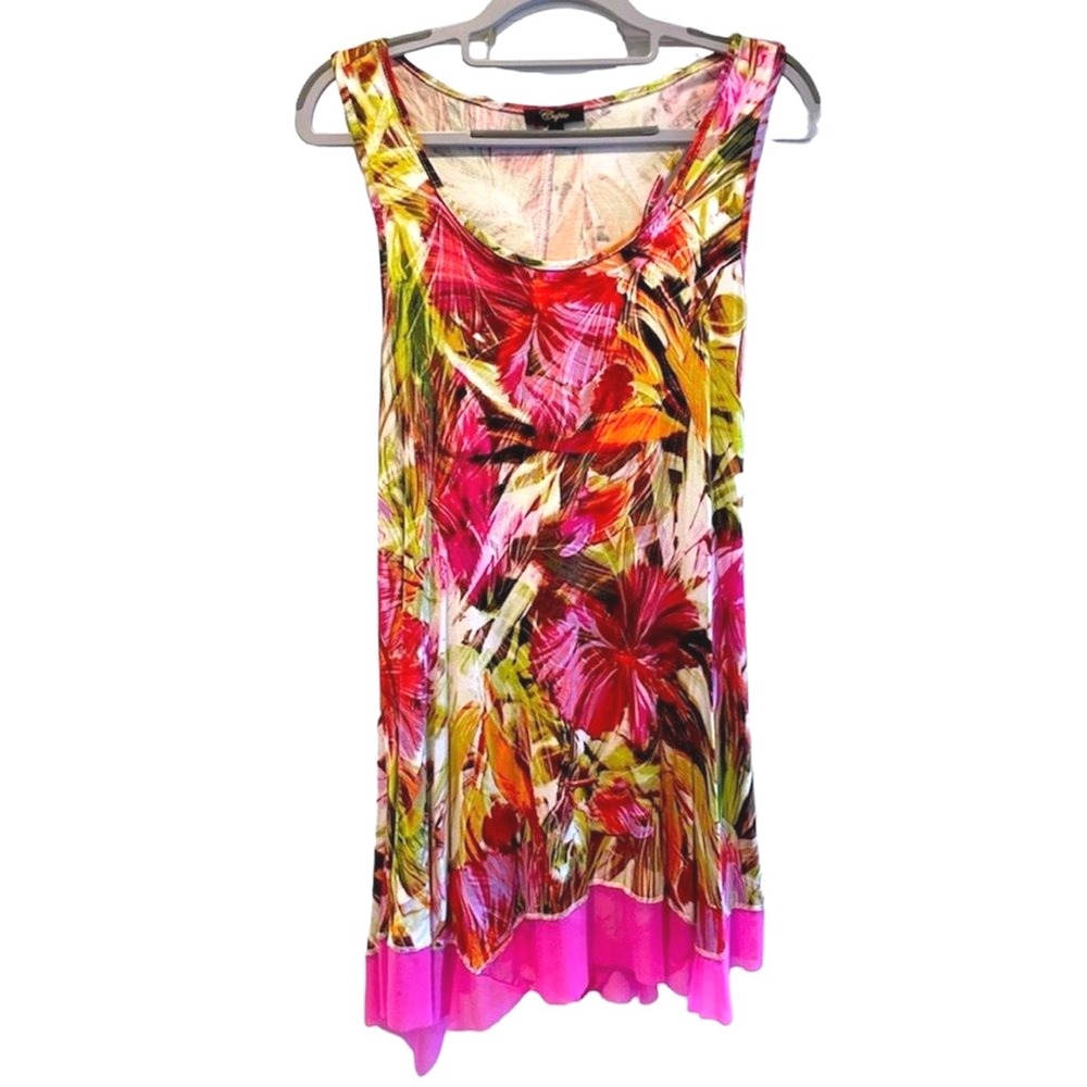 Cupio Tank Top Multicolor Excellent Tropical Floral Boho Mesh Hem Women Medium‎